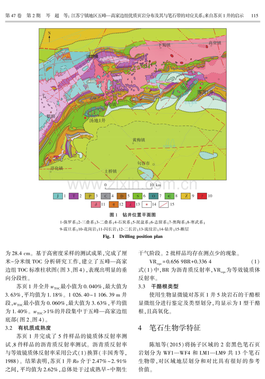 江苏宁镇地区五峰—高家边组优质页岩分布及其与笔石带的对应关系：来自苏页1井的启示.pdf_第3页