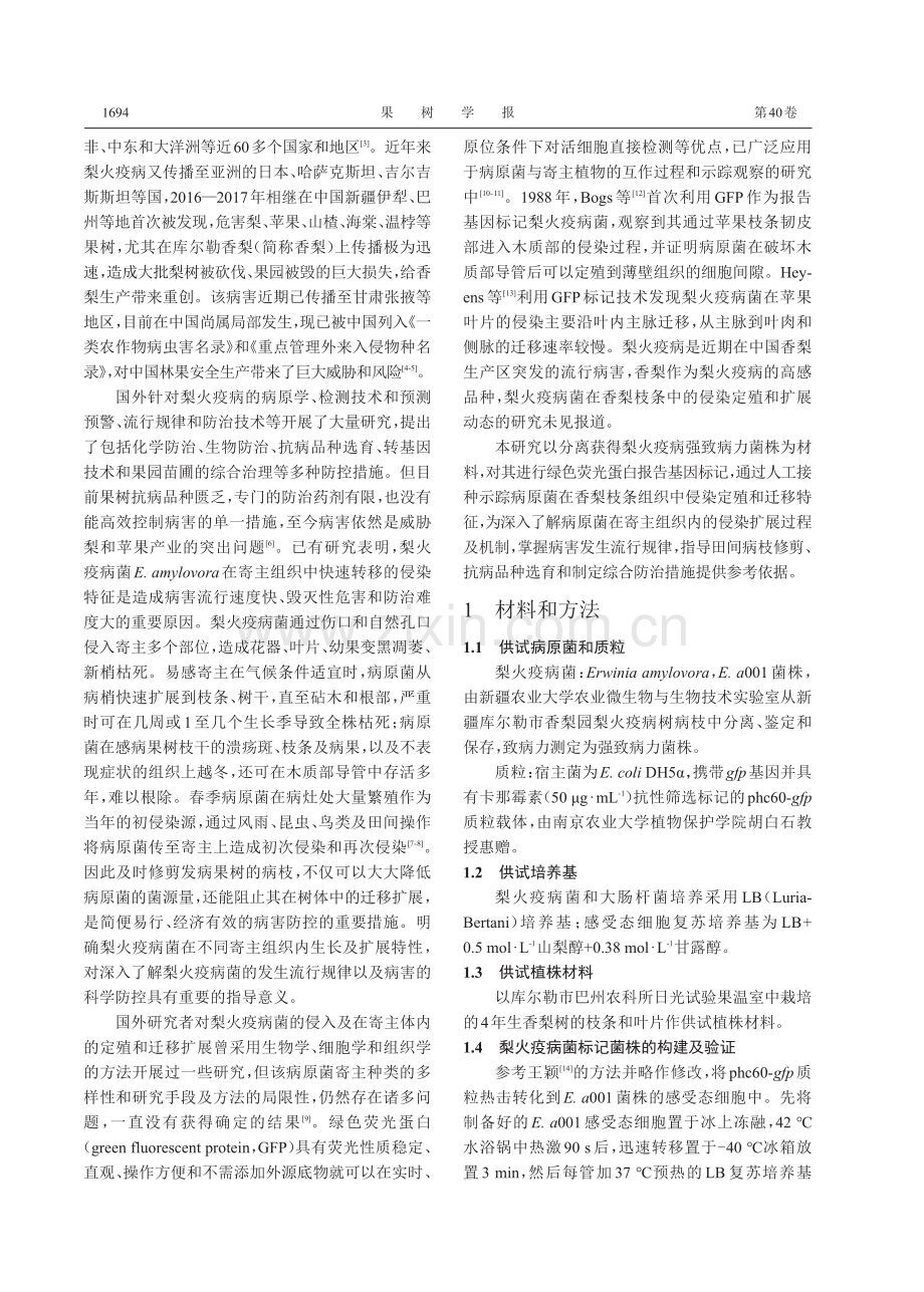 梨火疫病菌在库尔勒香梨枝条中的侵染定殖和扩展特征研究.pdf_第3页