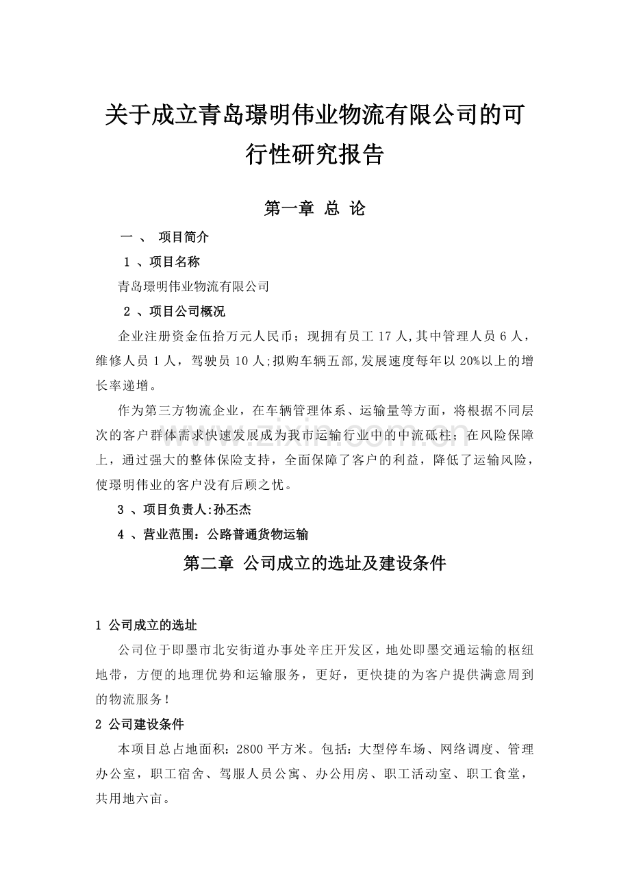 成立物流公司可行性报告.doc_第1页