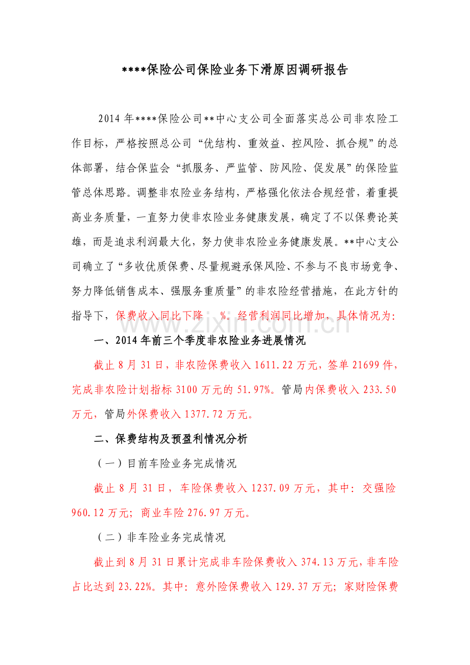 保险公司保险业务下滑原因调研报告.doc_第1页