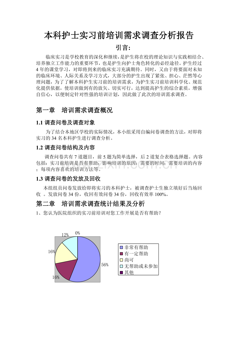 本科护士实习前培训需求调查分析报告.doc_第1页