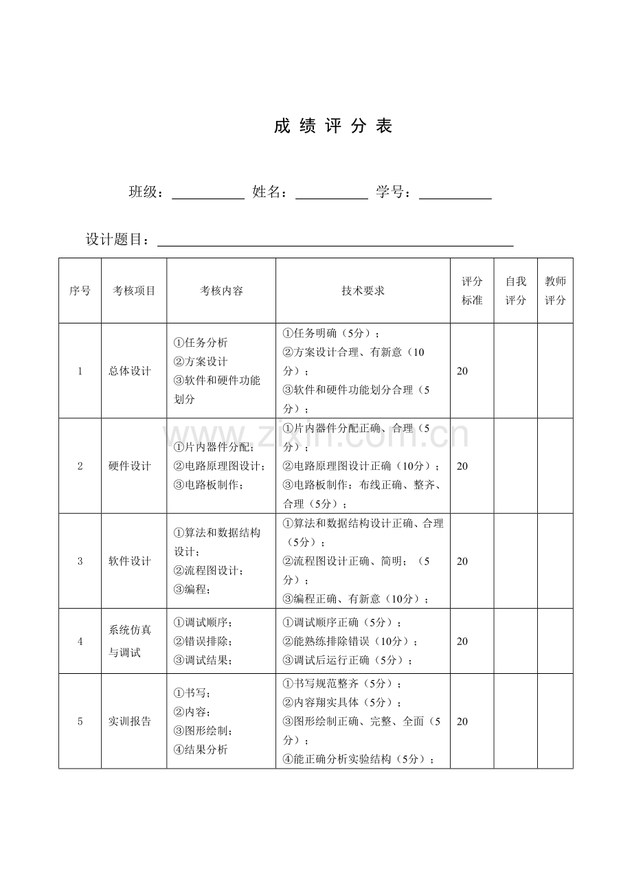 单片机课程设计评分表与任务书.doc_第2页