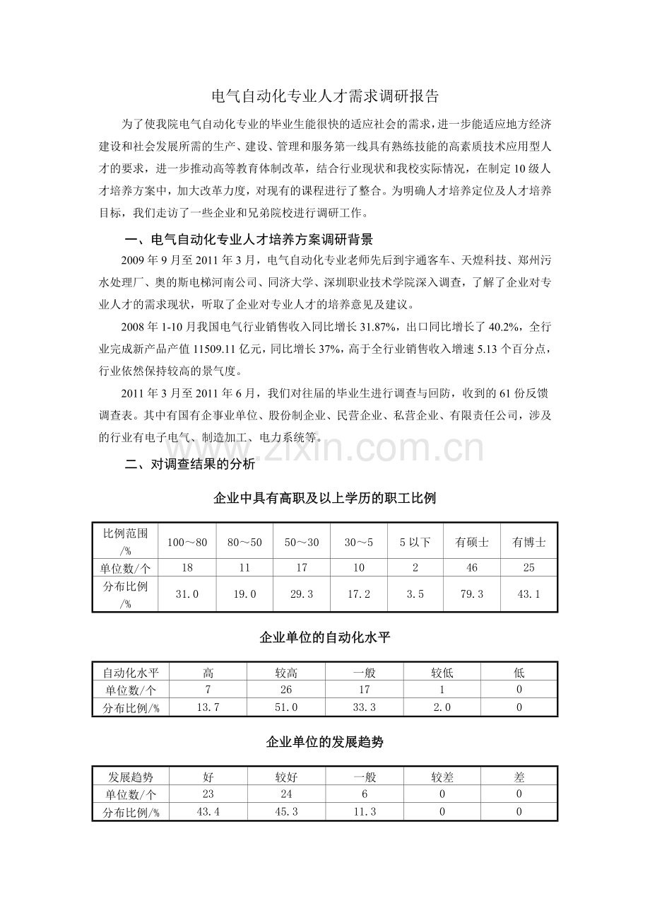 电气自动化专业人才需求调研报告.doc_第1页