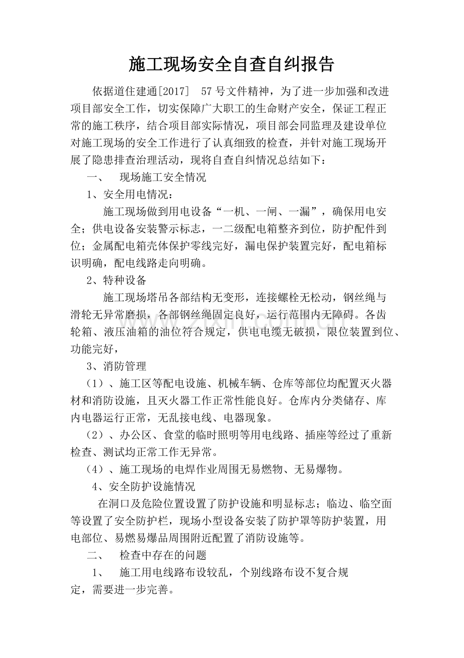 安全自查自纠报告.docx_第1页