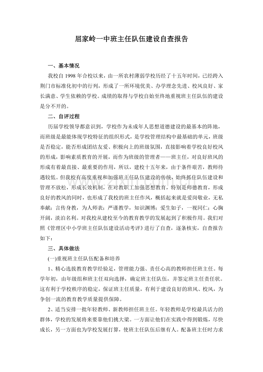 班主任队伍建设自查报告.doc_第1页