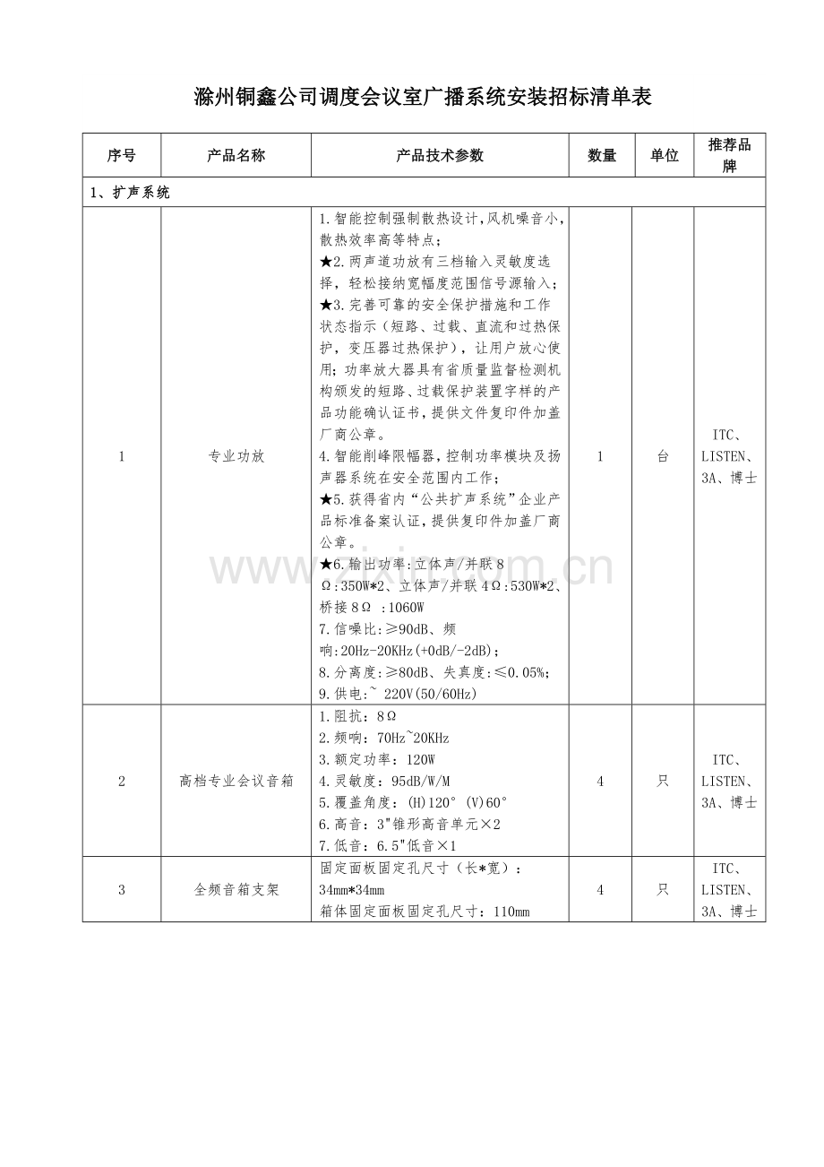 滁州铜鑫公司调度会议室广播系统创建安装招标函.doc_第3页