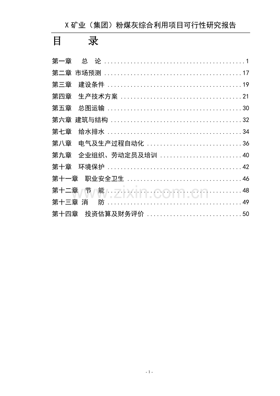 X矿业(集团)粉煤灰综合利用项目可行性研究报告.doc_第1页