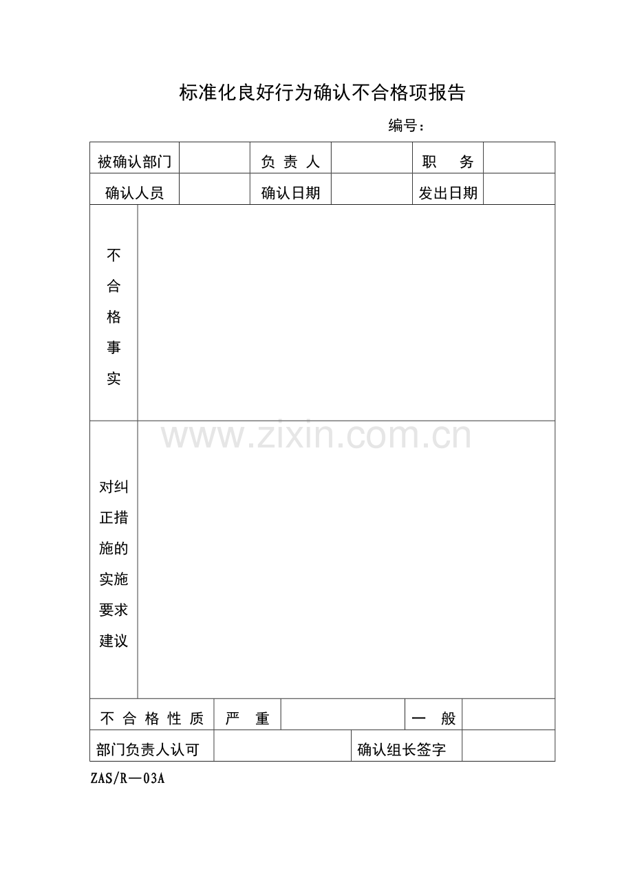 标准化良好行为确认不合格项报告.doc_第1页