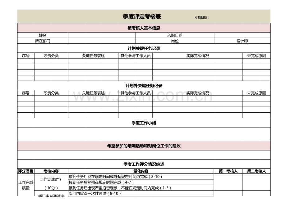 设计师季度评定考核表.xls_第1页