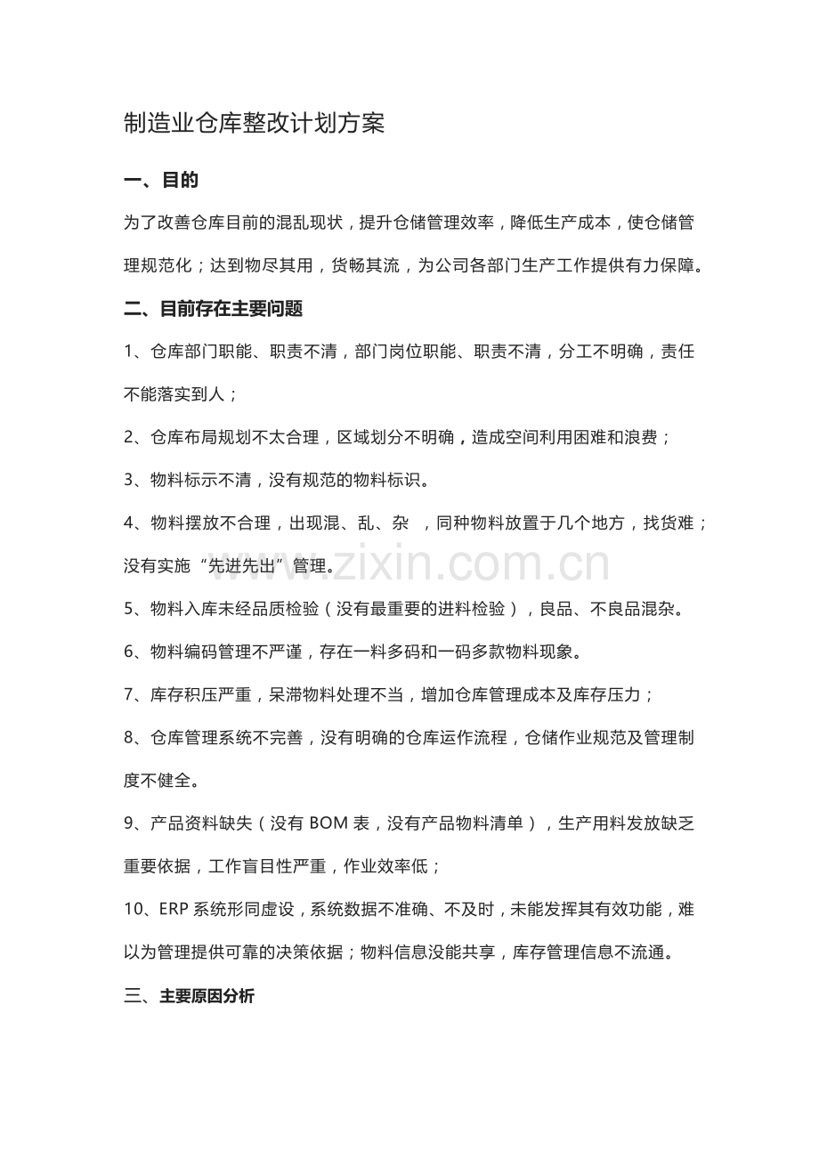 制造业仓库整改计划方案.docx_第1页