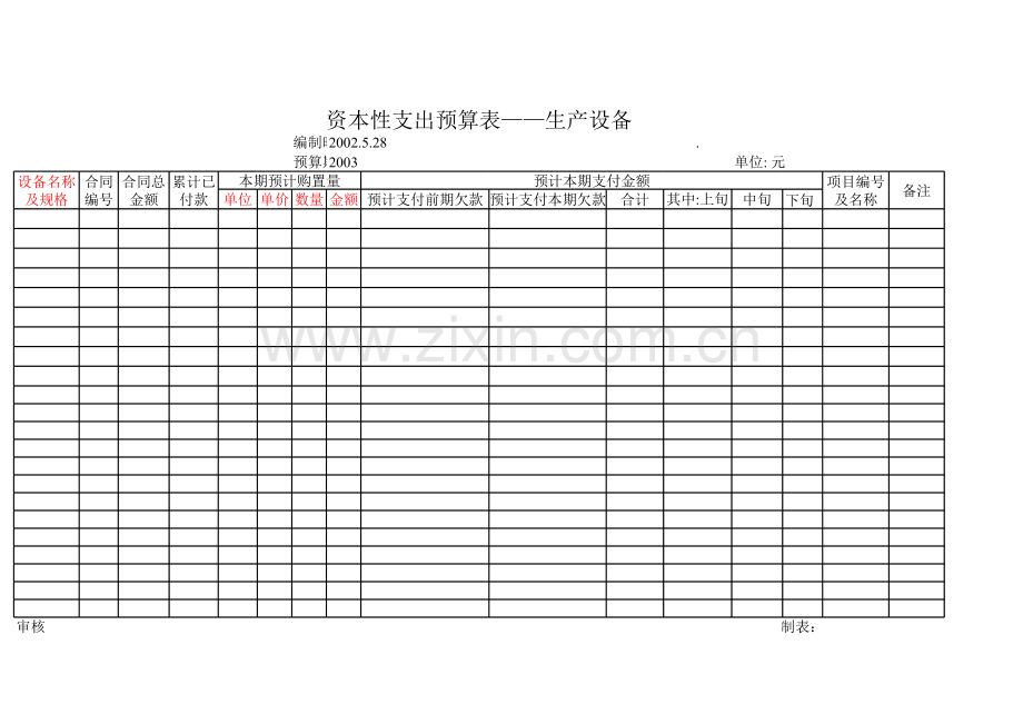 资本性支出预算表-生产设备.xls_第1页