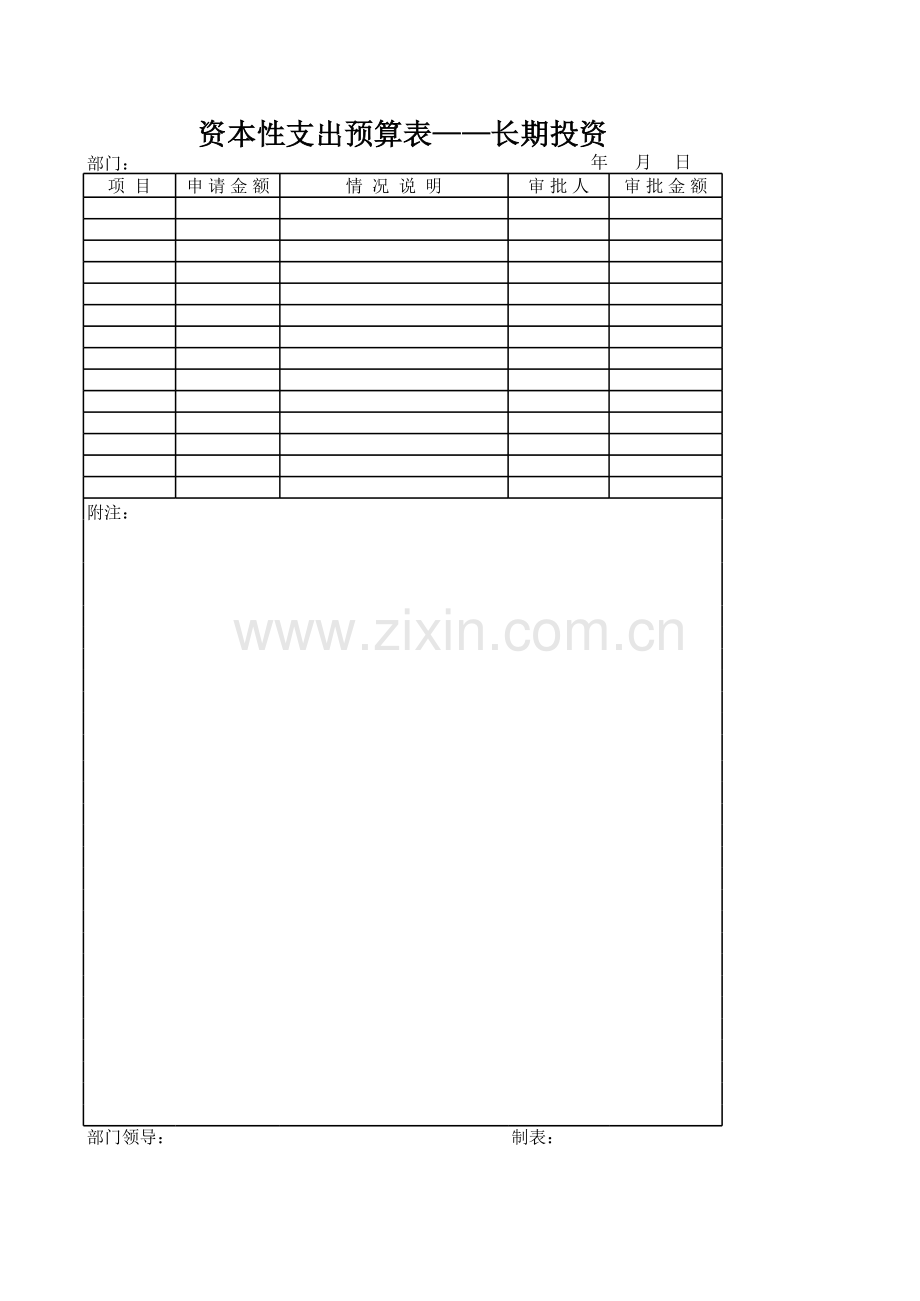 资本性支出预算表-长期投资.xls_第1页