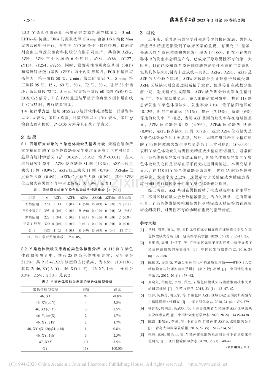 1338例男性无精症或少精症患者Y染色体微缺失分析_于海洋.pdf_第2页