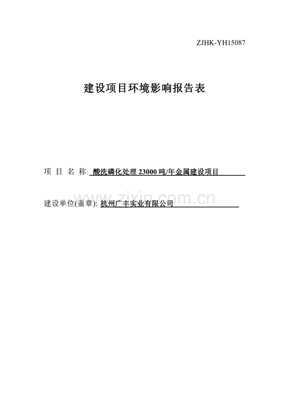 建设项目环境影响报告表：酸洗磷化处理23000吨∕年金属建设项目.pdf_第1页