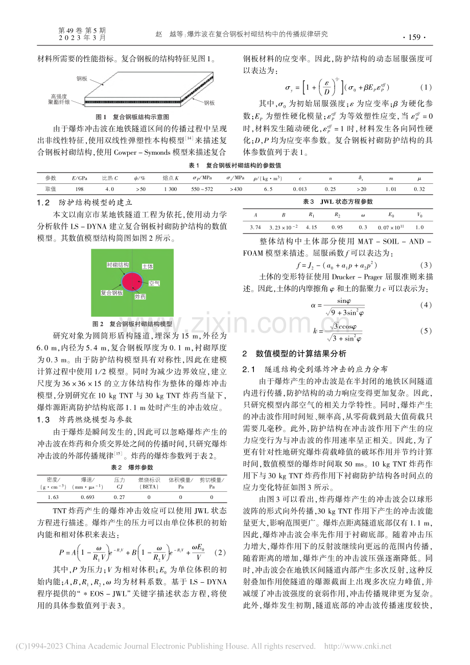 爆炸波在复合钢板衬砌结构中的传播规律研究_赵越.pdf_第2页