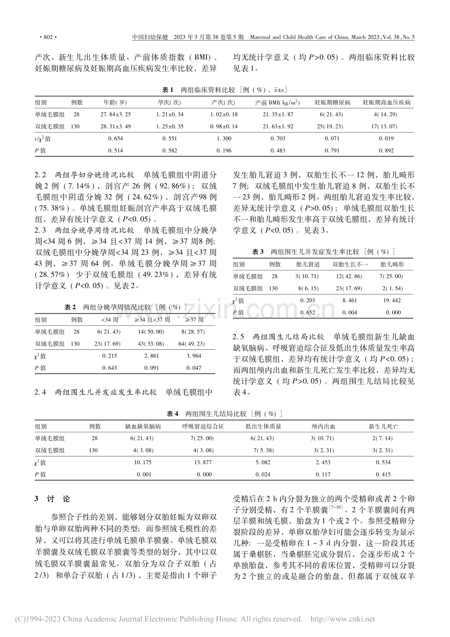 单绒毛膜性与双绒毛膜性双胎妊娠结局比较分析_谢育娣.pdf_第2页