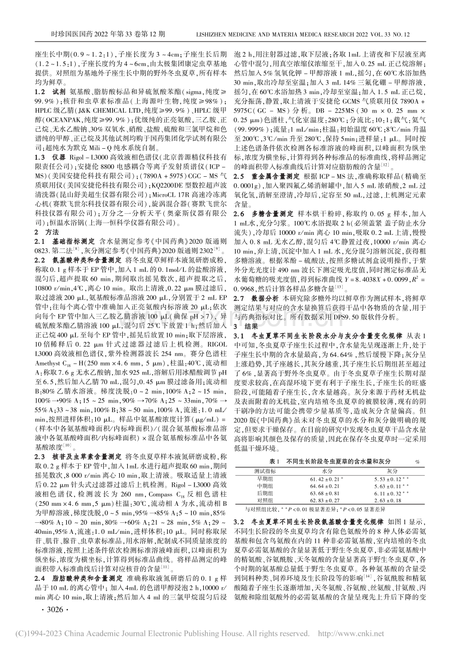 冬虫夏草不同生长阶段营养品质变化规律研究_贺元川.pdf_第2页