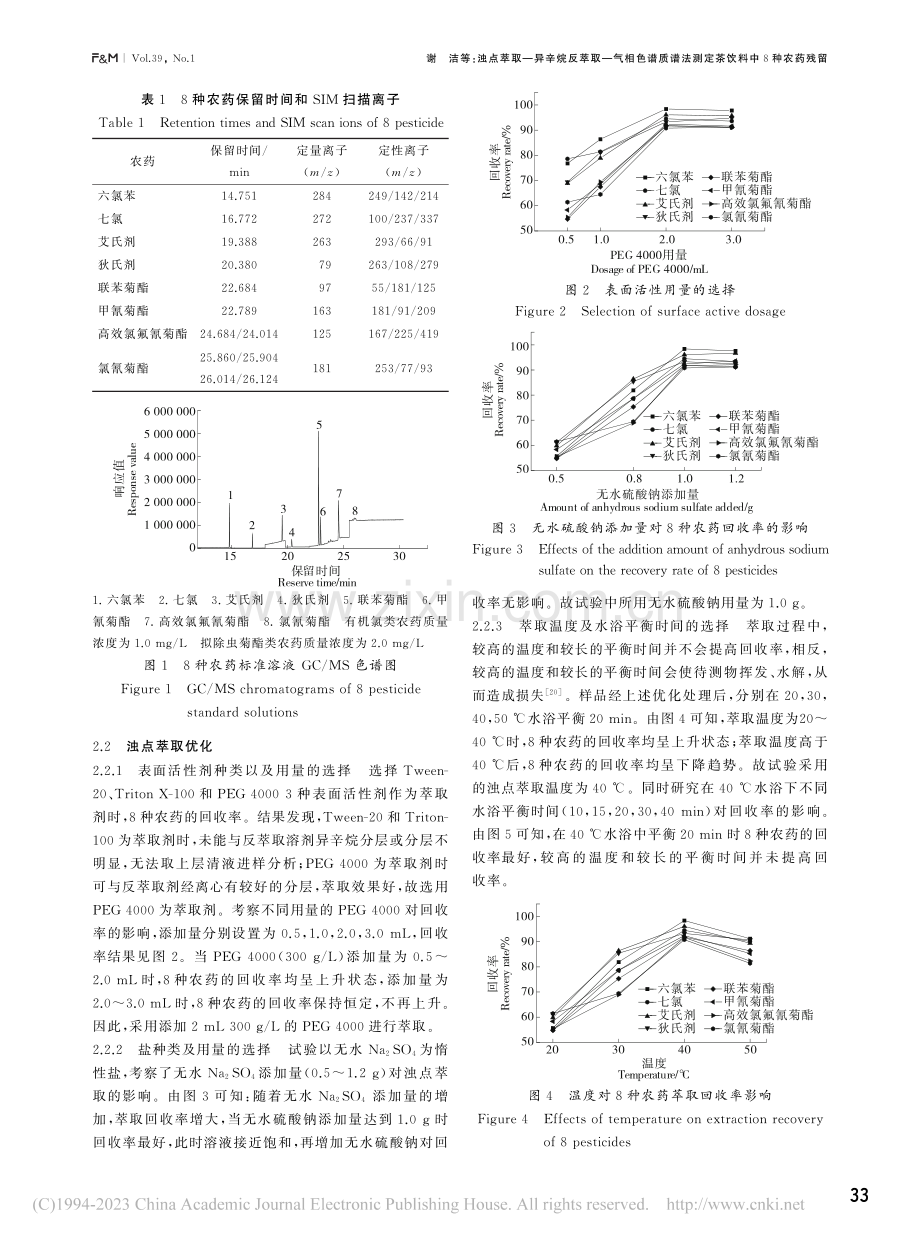 浊点萃取-异辛烷反萃取-气...法测定茶饮料中8种农药残留_谢洁.pdf_第3页