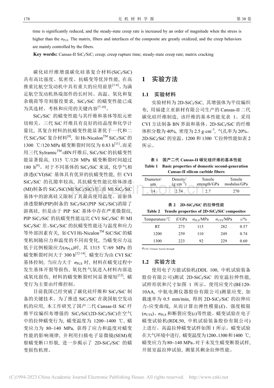 Cansas-Ⅱ_SiC_...复合材料的高温拉伸蠕变行为_荆开开.pdf_第2页