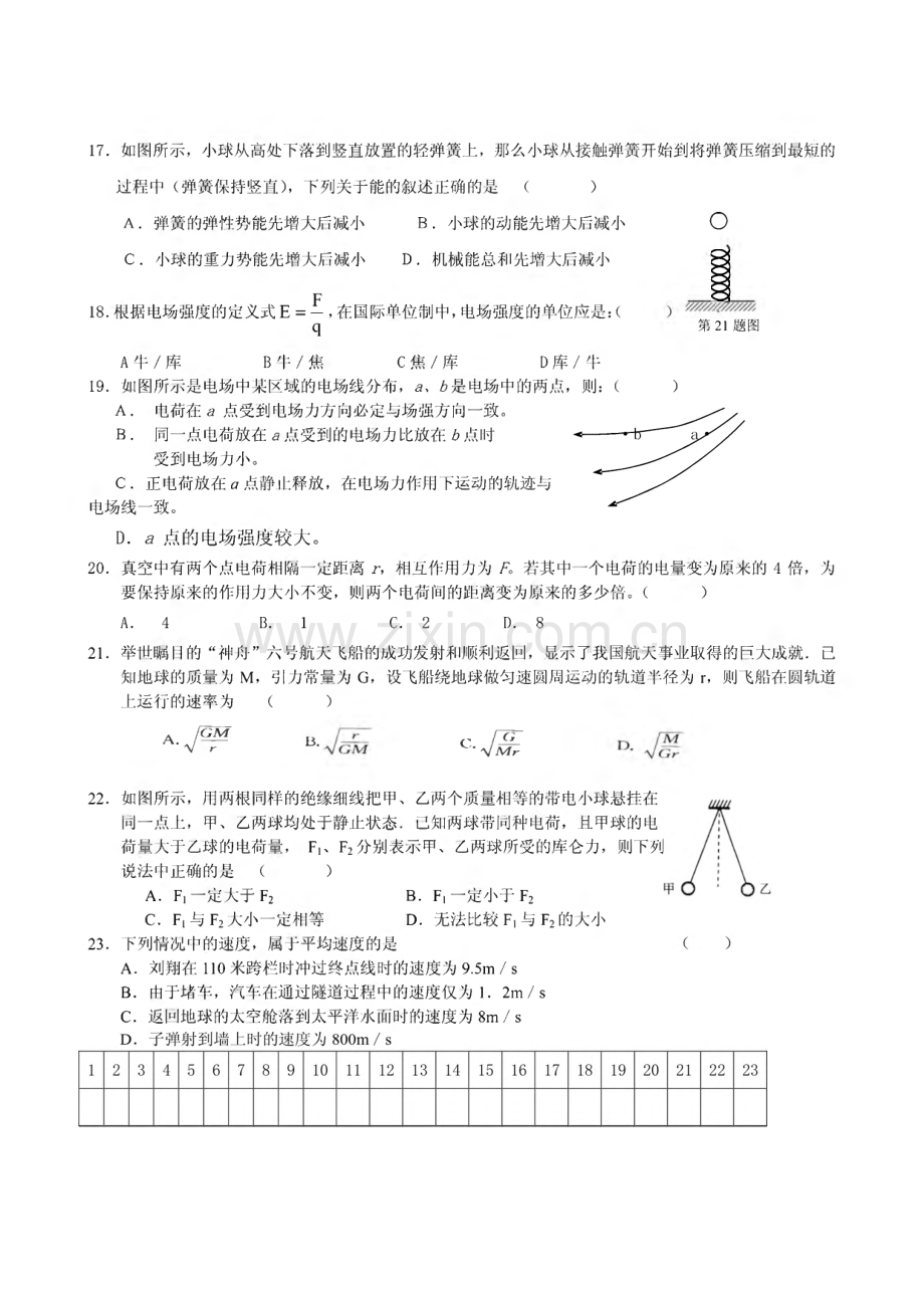 2013届高二物理学业水平考试测试模拟试卷（有答案）（十八套）.pdf_第3页