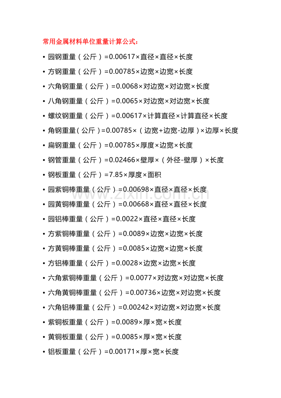 常用金属材料单位重量计算公式.docx_第1页