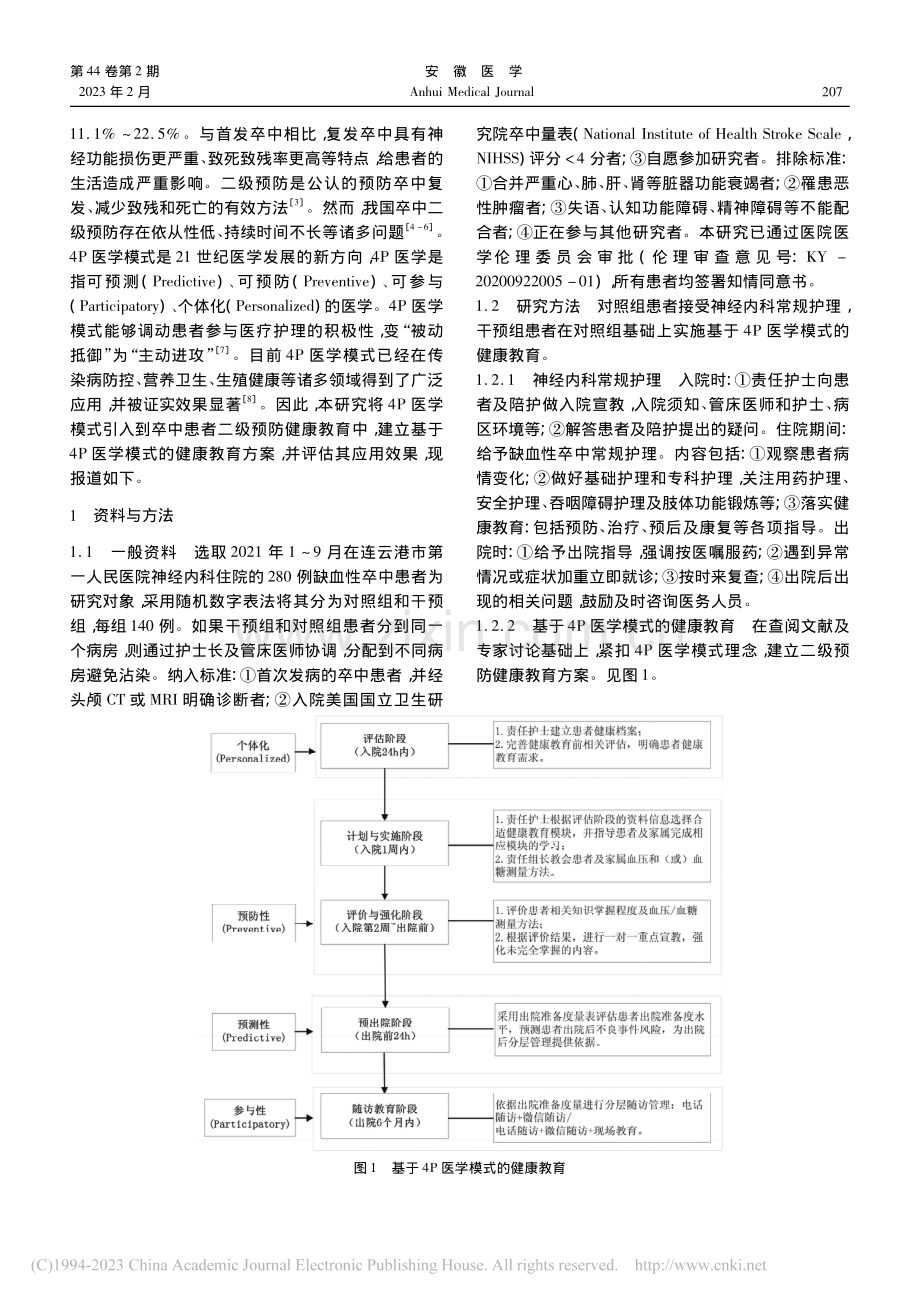 基于4P医学模式的健康教育...性卒中二级预防中的应用研究_徐艳.pdf_第2页