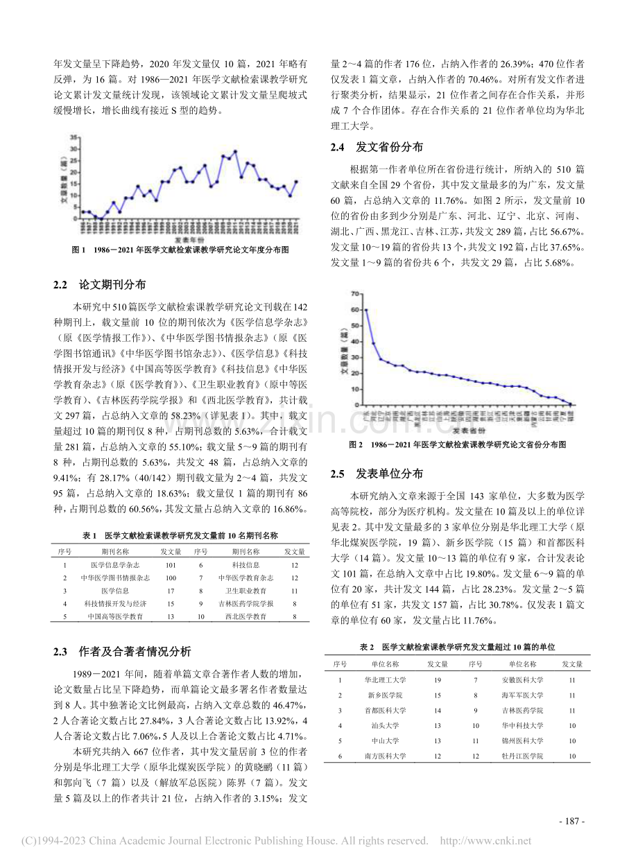 基于CNKI数据库的医学文献检索课教学文献计量学分析_闫亭亭.pdf_第2页