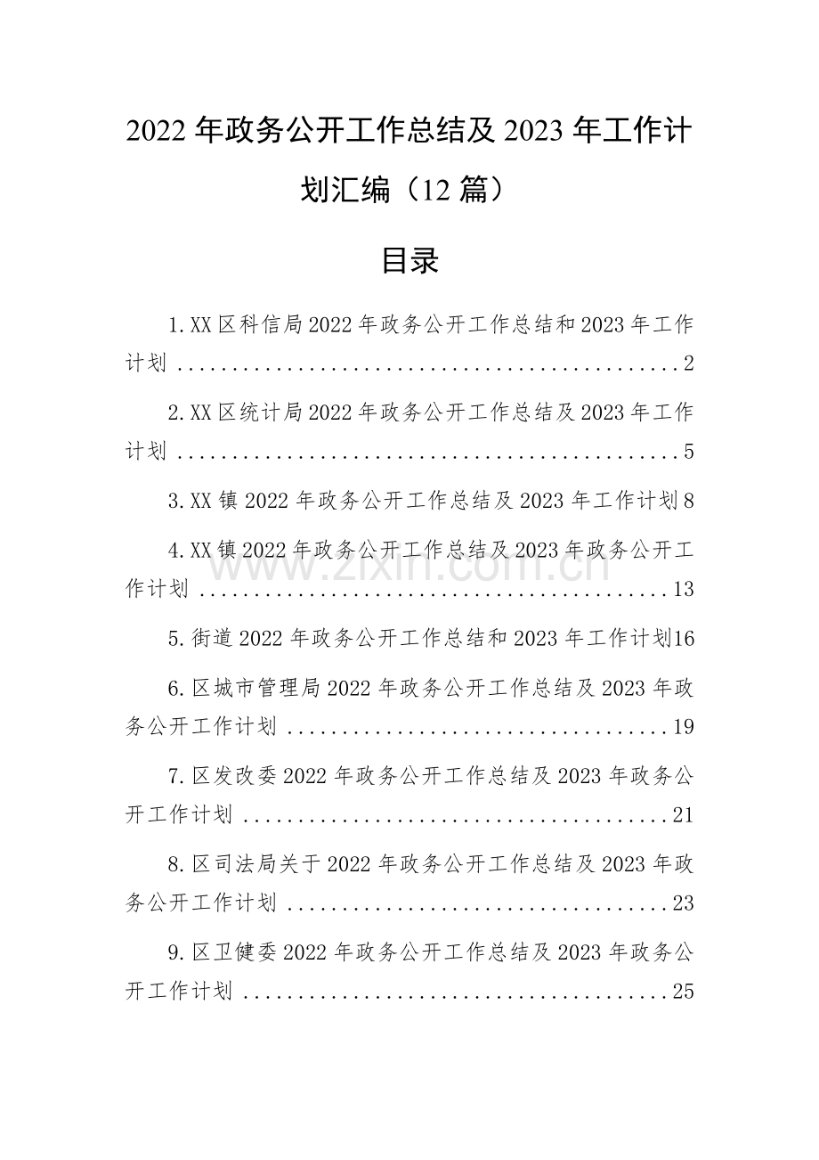 2022年政务公开工作总结及2023年工作计划汇编(12篇).docx_第1页