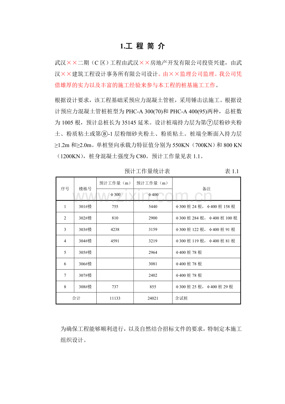 武汉xx工程二期c组团桩基工程（锤击管桩）施工组织设计.doc_第1页