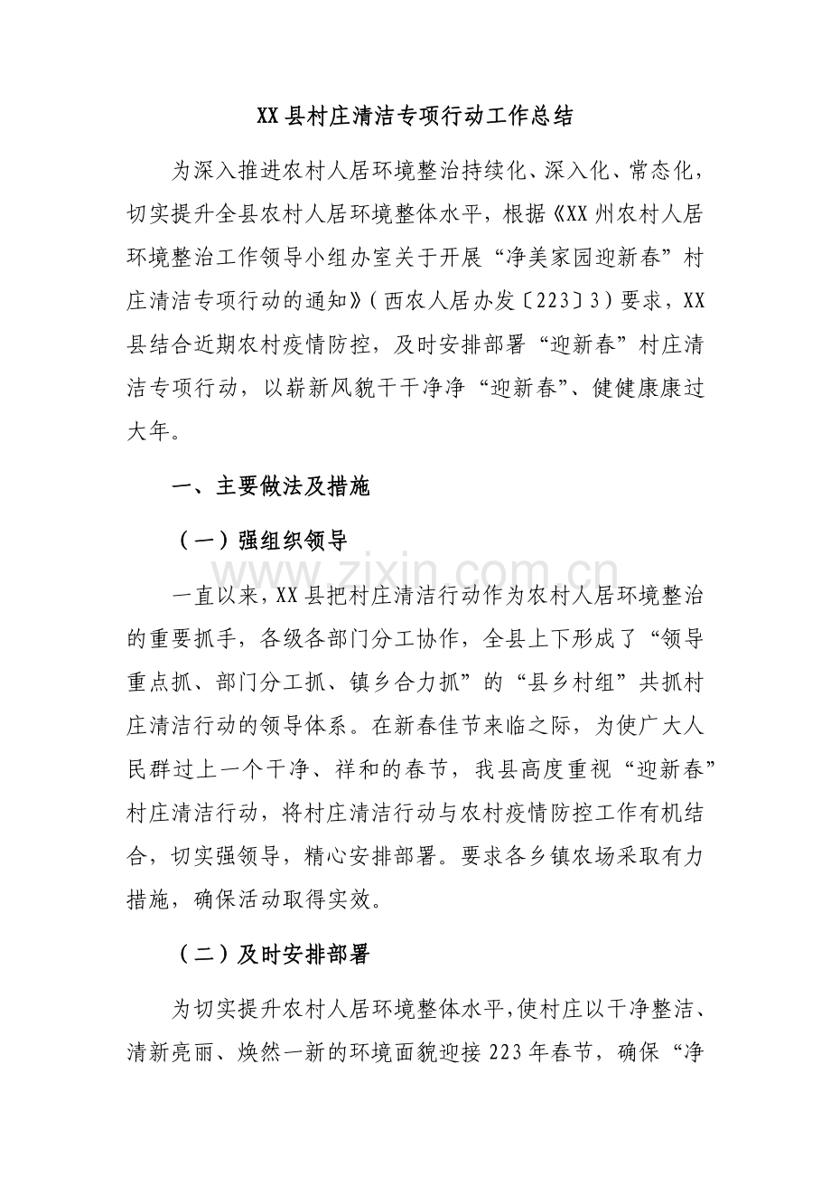 XX县村庄清洁专项行动工作总结.docx_第1页