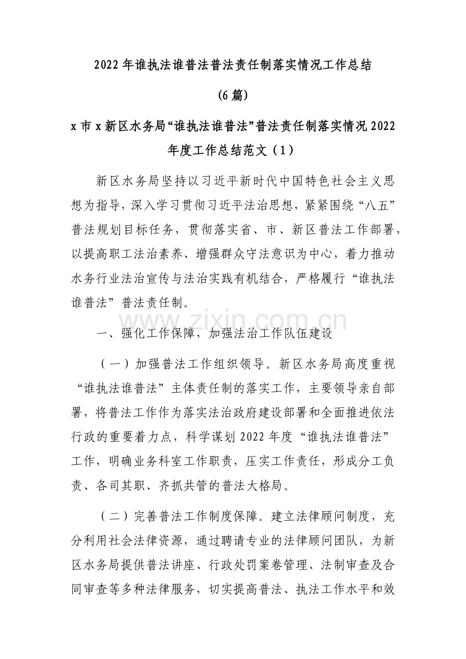 2022年谁执法谁普法普法责任制落实情况工作总结(6篇).docx_第1页