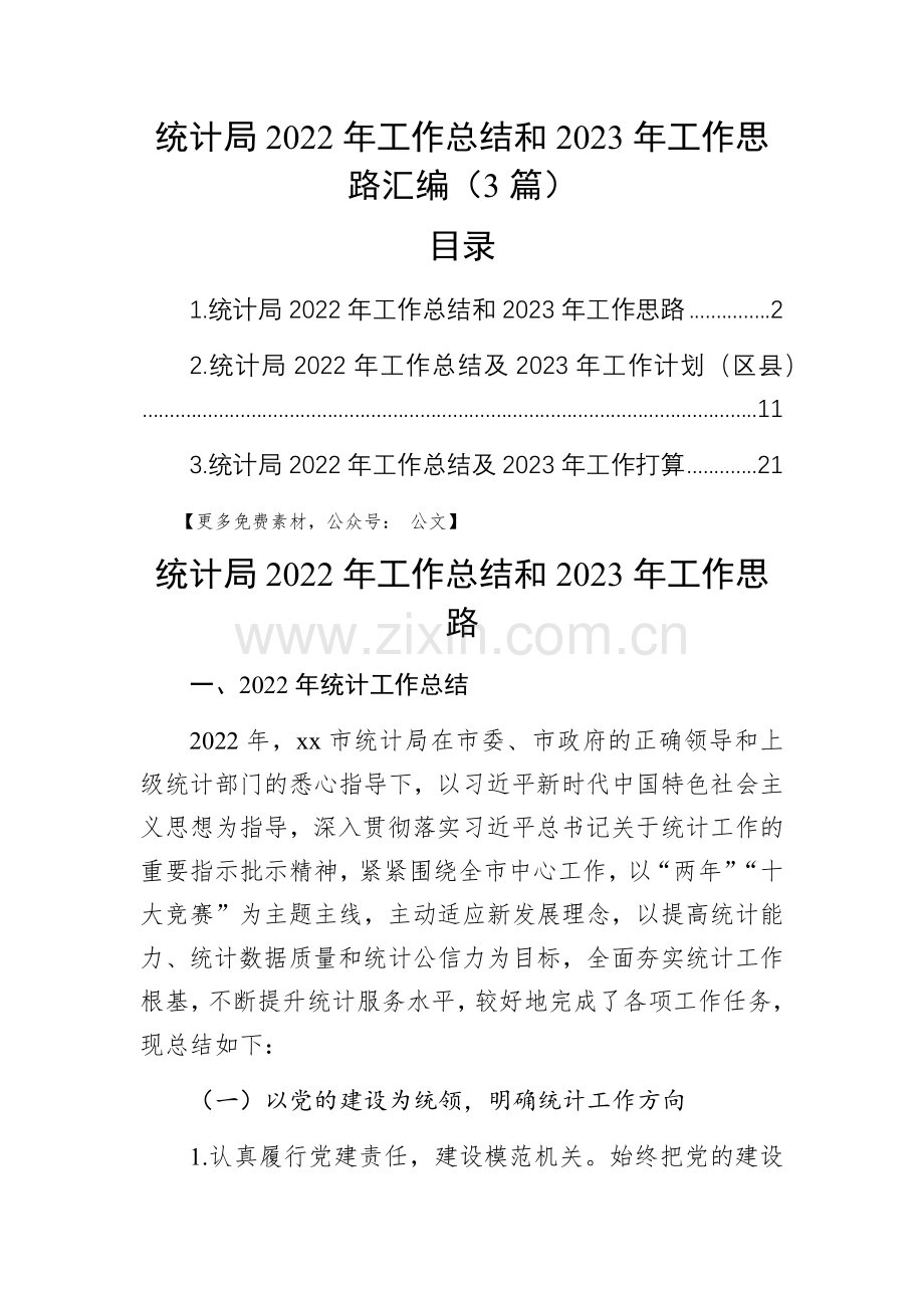 统计局2022年工作总结和2023年工作思路汇编(3篇).docx_第1页