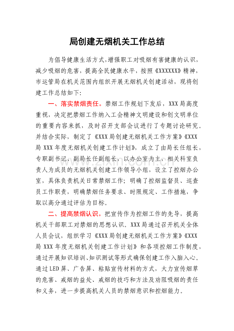 局创建无烟机关工作总结.docx_第1页