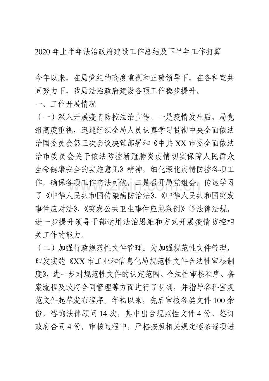 2020年上半年法治政府建设工作总结及下半年工作打算.doc_第1页