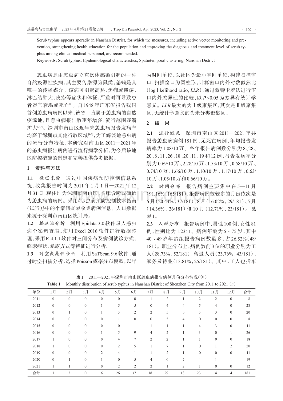 2011—2021年深圳市南山区恙虫病流行特征分析_王颖.pdf_第2页