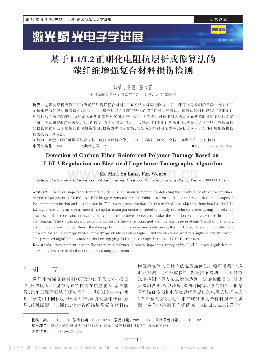 基于L1_L2正则化电阻抗...碳纤维增强复合材料损伤检测_马敏.pdf_第1页