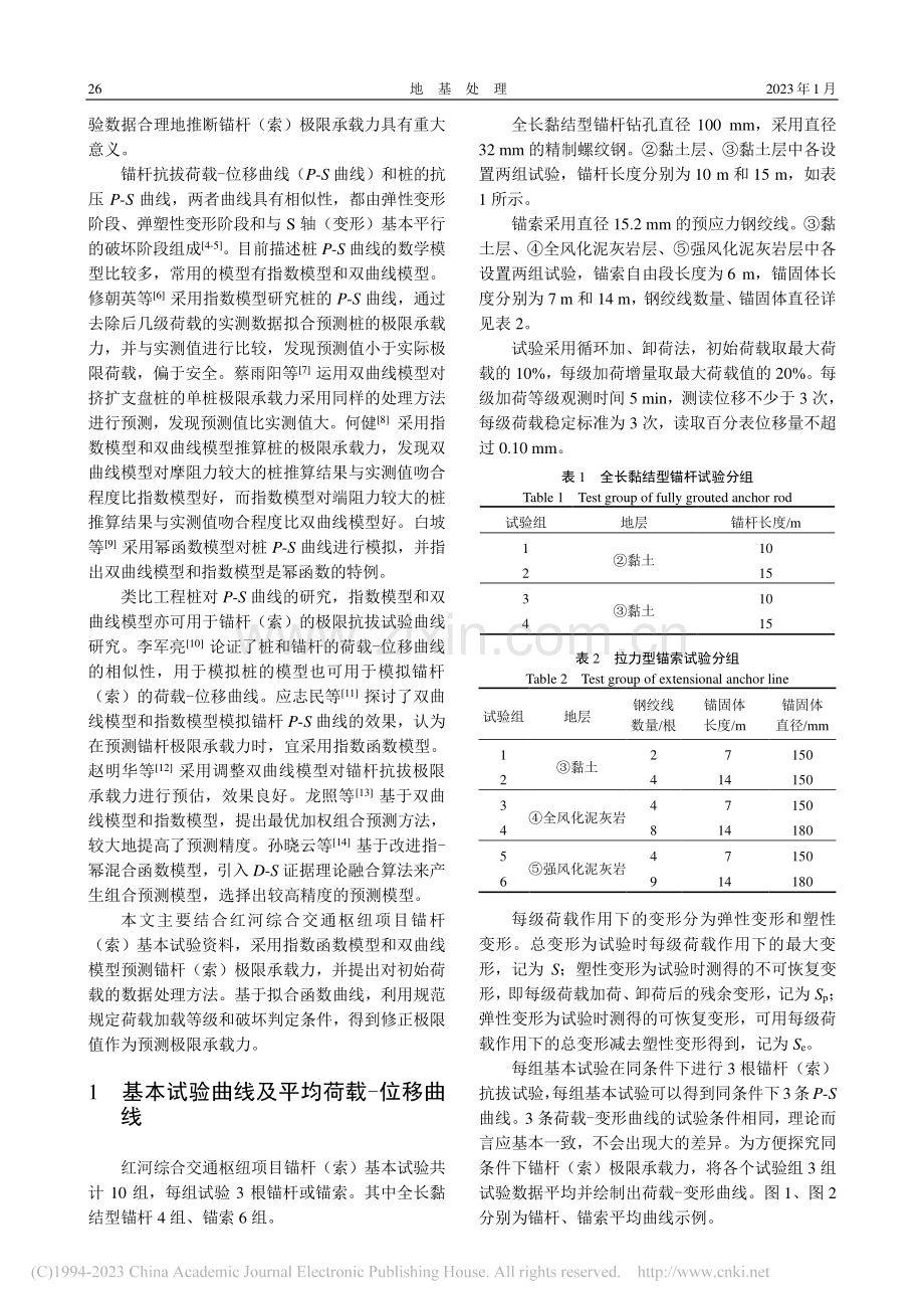 锚杆（索）荷载-位移曲线拟合及极限承载力分析_吴江斌.pdf_第2页