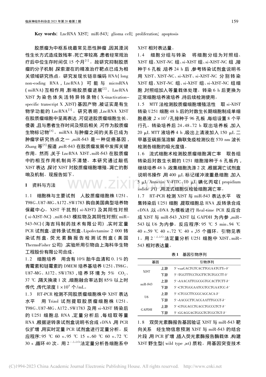 LncRNA_XIST靶向...细胞增殖凋亡的作用机制研究_兰伟途.pdf_第2页