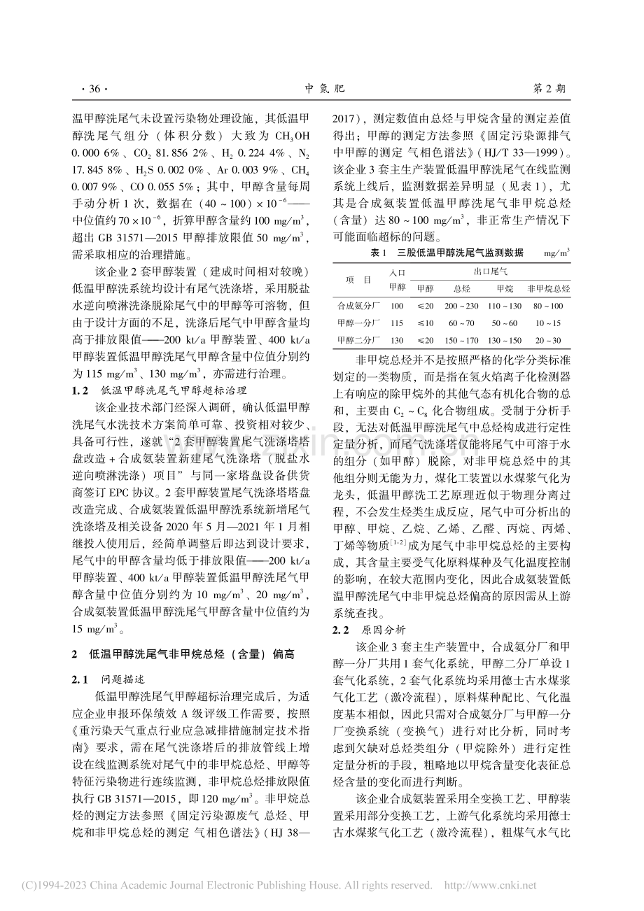 低温甲醇洗尾气达标排放影响因素及治理_蔡航.pdf_第2页