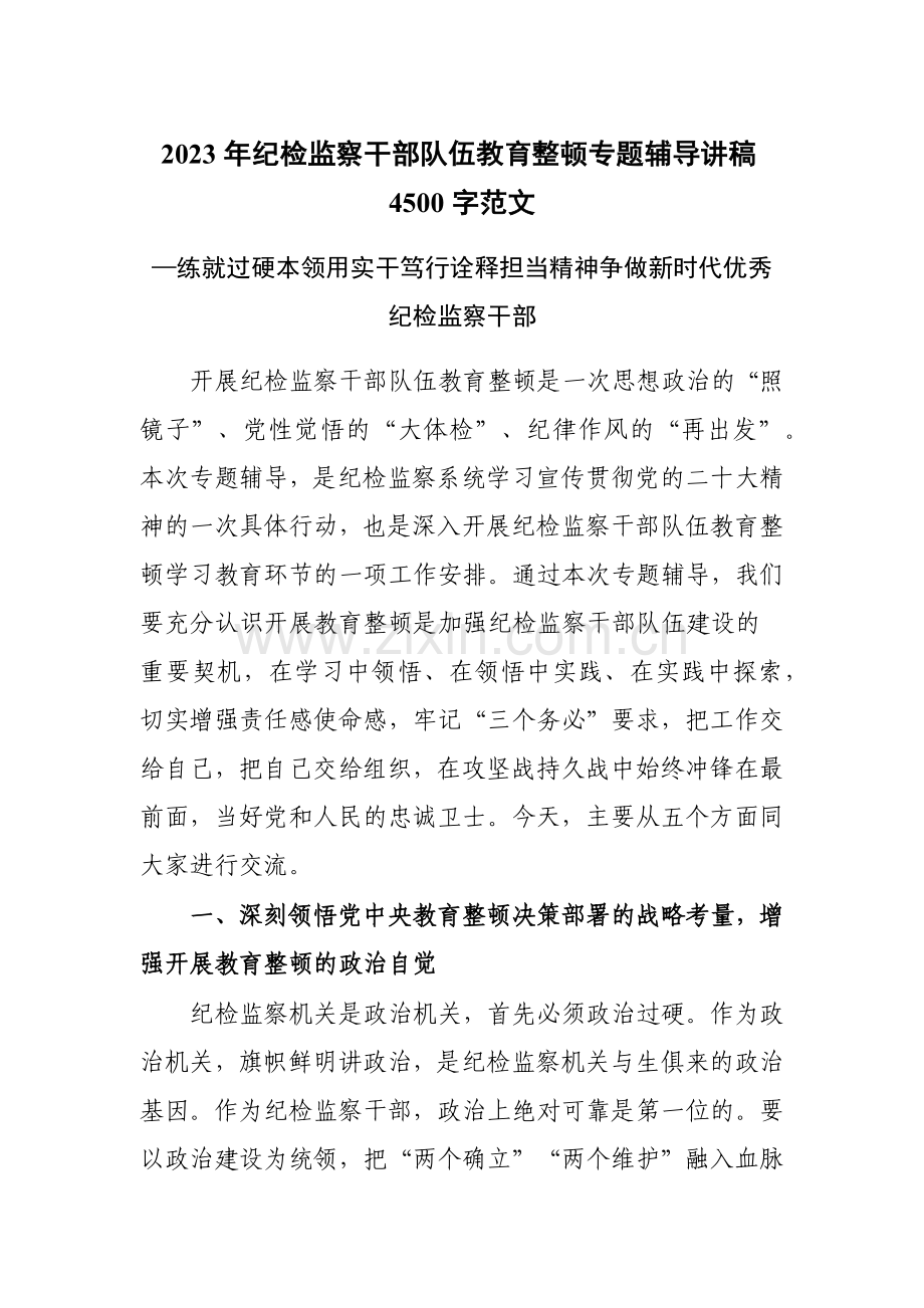 2023年纪检监察干部队伍教育整顿专题辅导讲稿4500字范文.docx_第1页