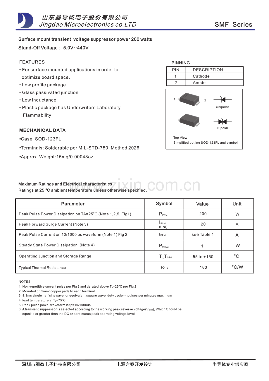 SMF6.0A 贴片tvs二极管-单向瞬态抑制二极管-tvs二极管参数_骊微电子.pdf_第1页