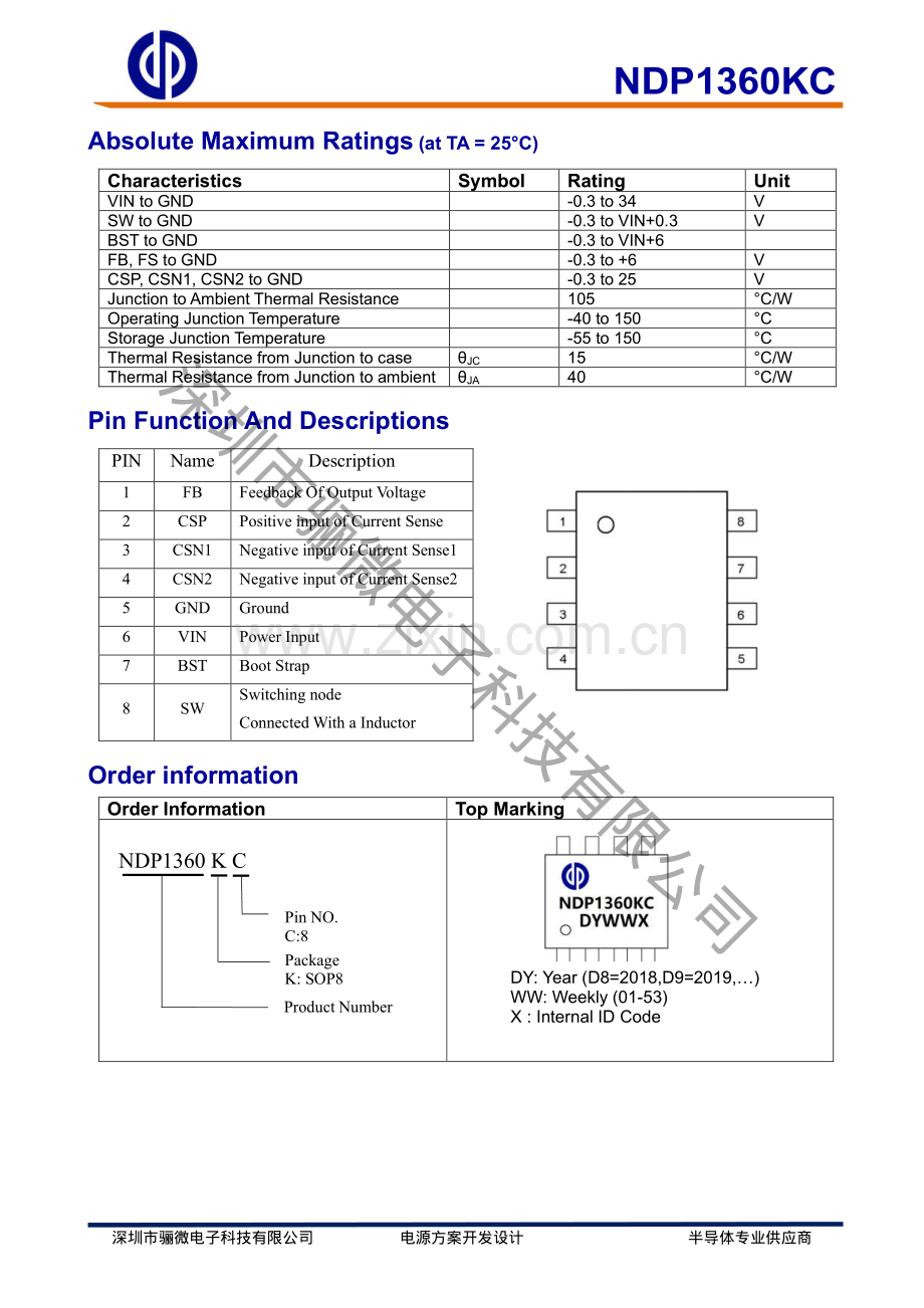 NDP1360KC 34V6A车充降压IC方案-ndp1360规格书_骊微电子.pdf_第2页