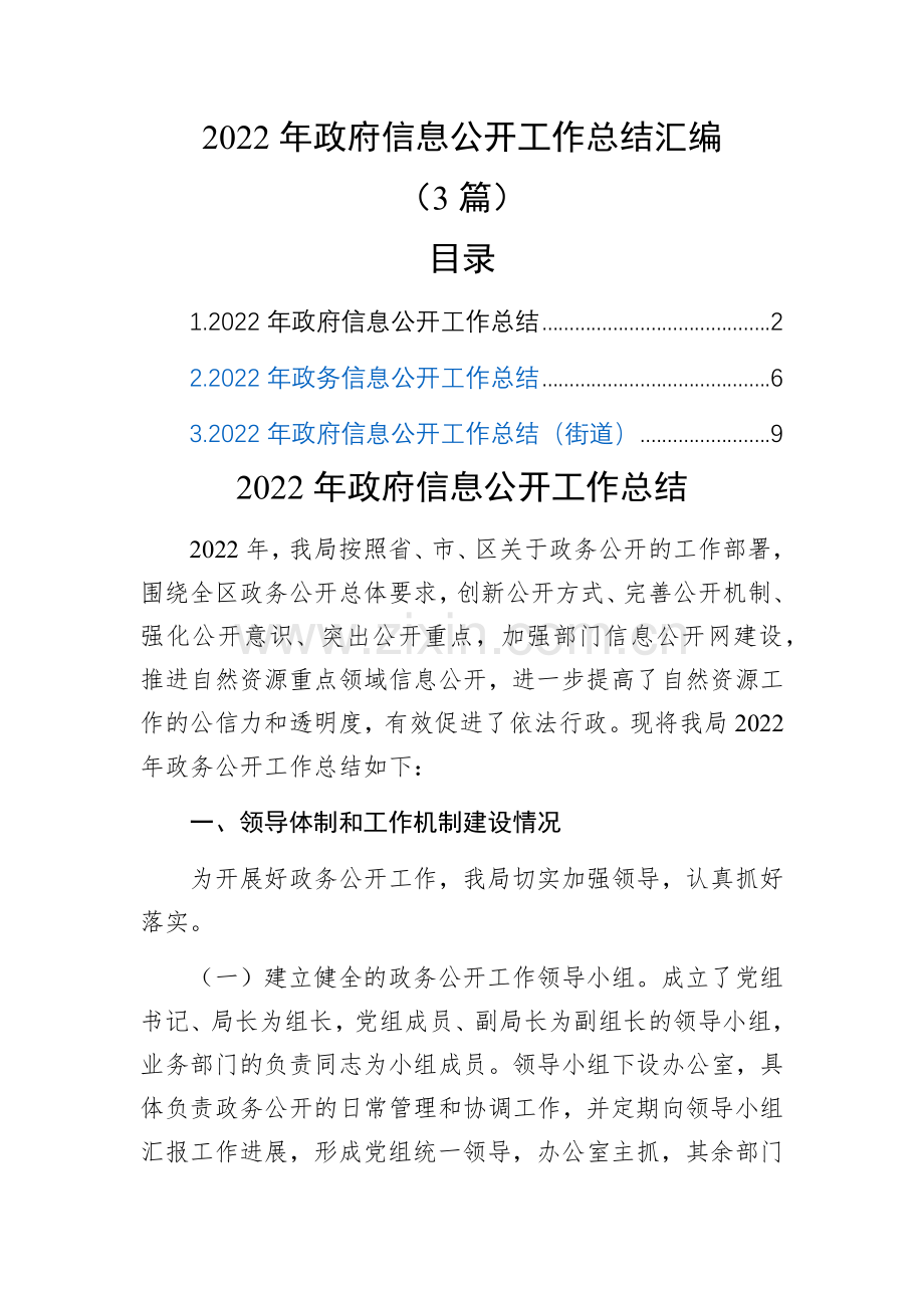 2022年政府信息公开工作总结汇编(3篇) - 副本.docx_第1页