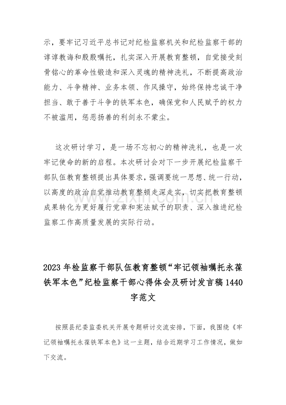 （合编三篇文）队伍教育整顿纪检监察干部“牢记领袖嘱托永葆铁军本色”心得体会及研讨发言稿2023年.docx_第2页