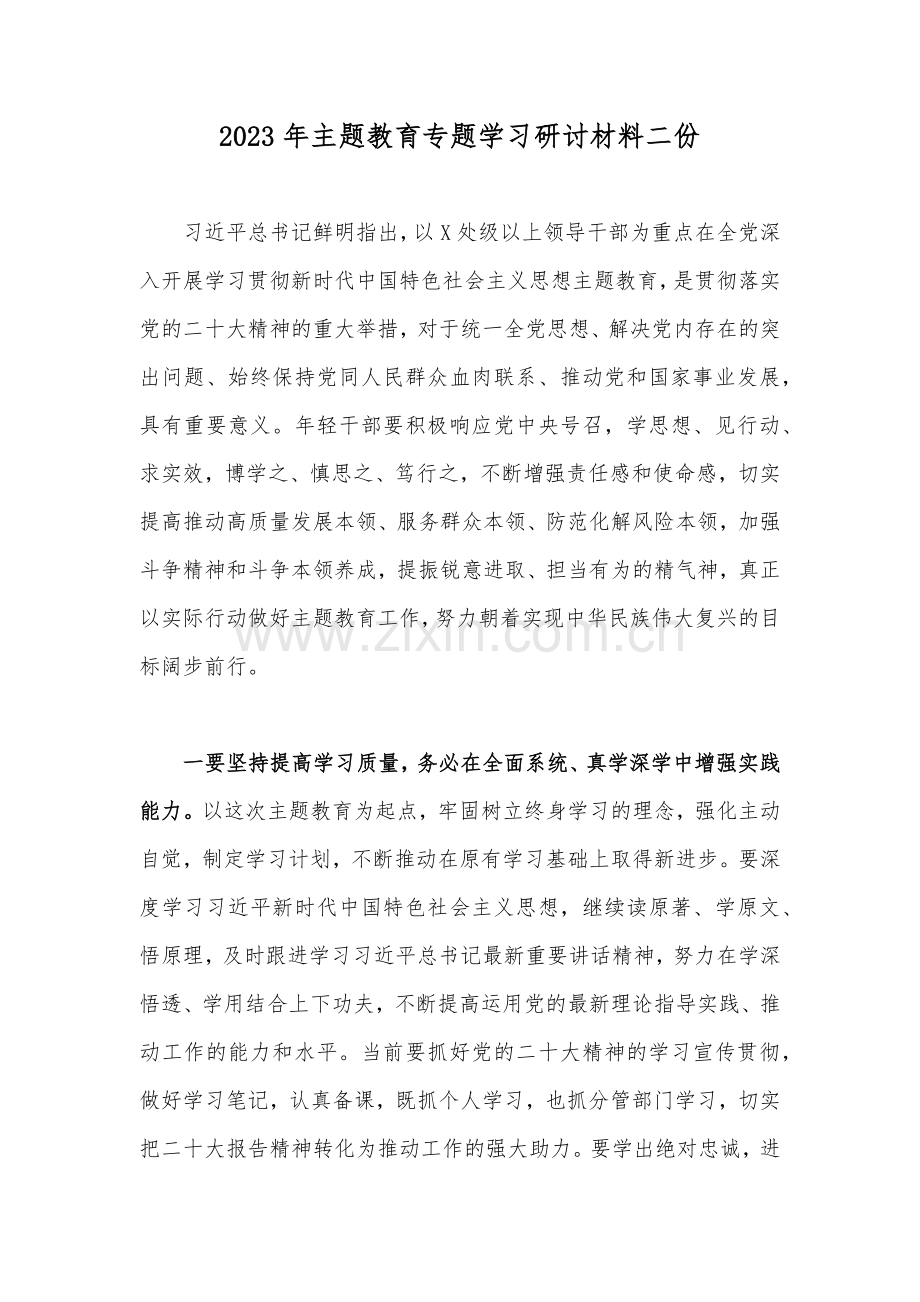 2023年主题教育专题学习研讨材料二份.docx_第1页