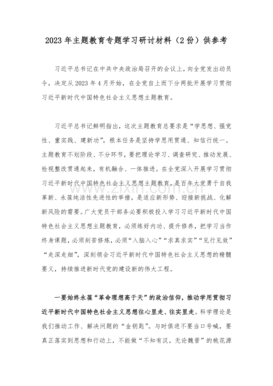 2023年主题教育专题学习研讨材料（2份）供参考.docx_第1页