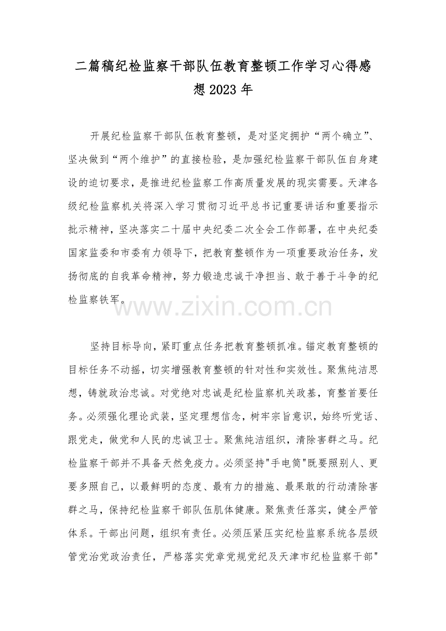 二篇稿纪检监察干部队伍教育整顿工作学习心得感想2023年.docx_第1页