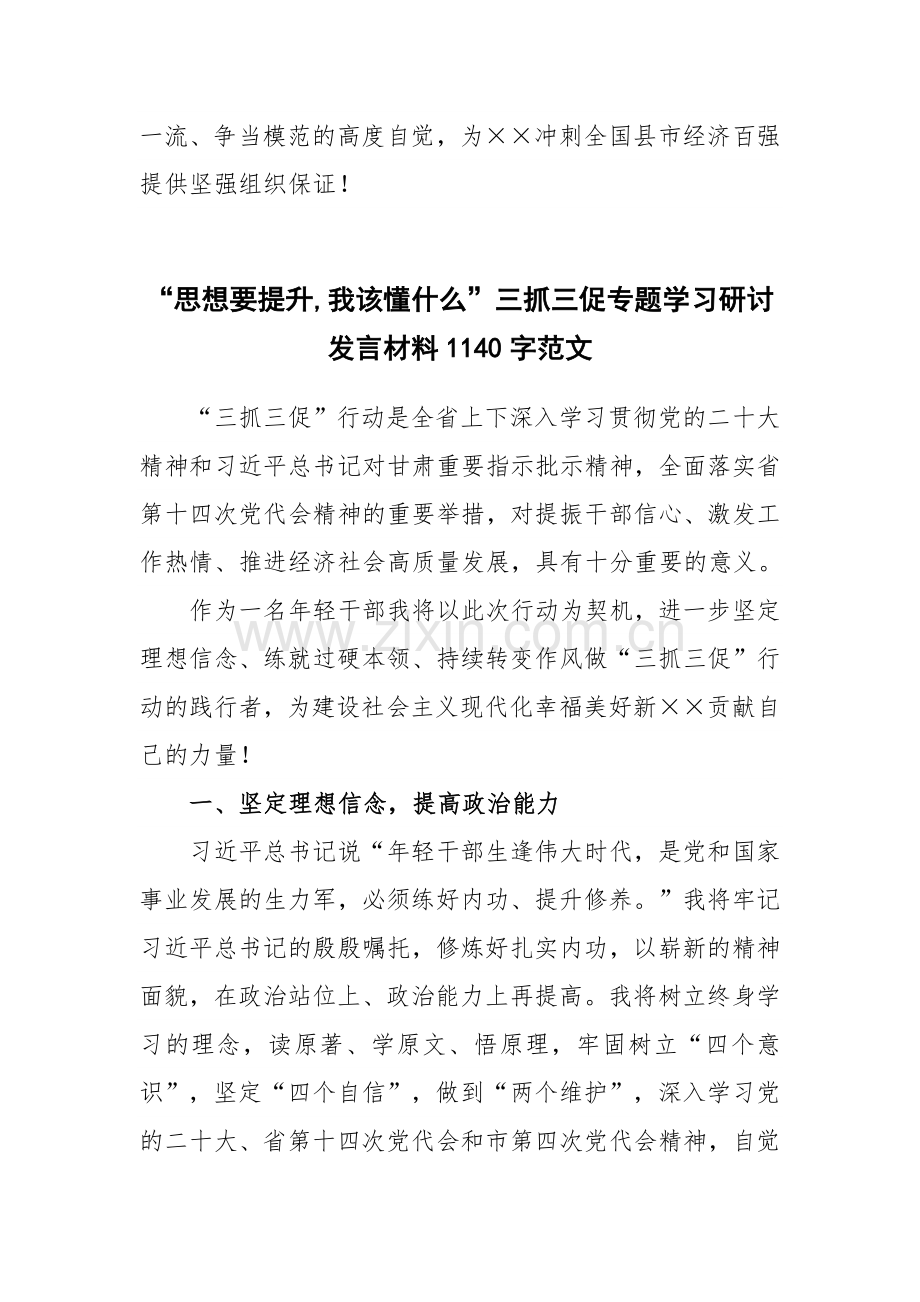 2023年“思想要提升,我该懂什么”三抓三促专题学习研讨发言材料（两篇文）汇编供参考.docx_第3页