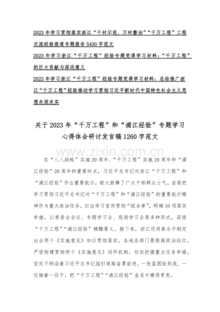 2023年关于浙江“千万工程”和“浦江经验”案例专题学习研讨心得体会发言稿、会议材料、专题报告、学习材料【共11份】供参考.docx_第2页