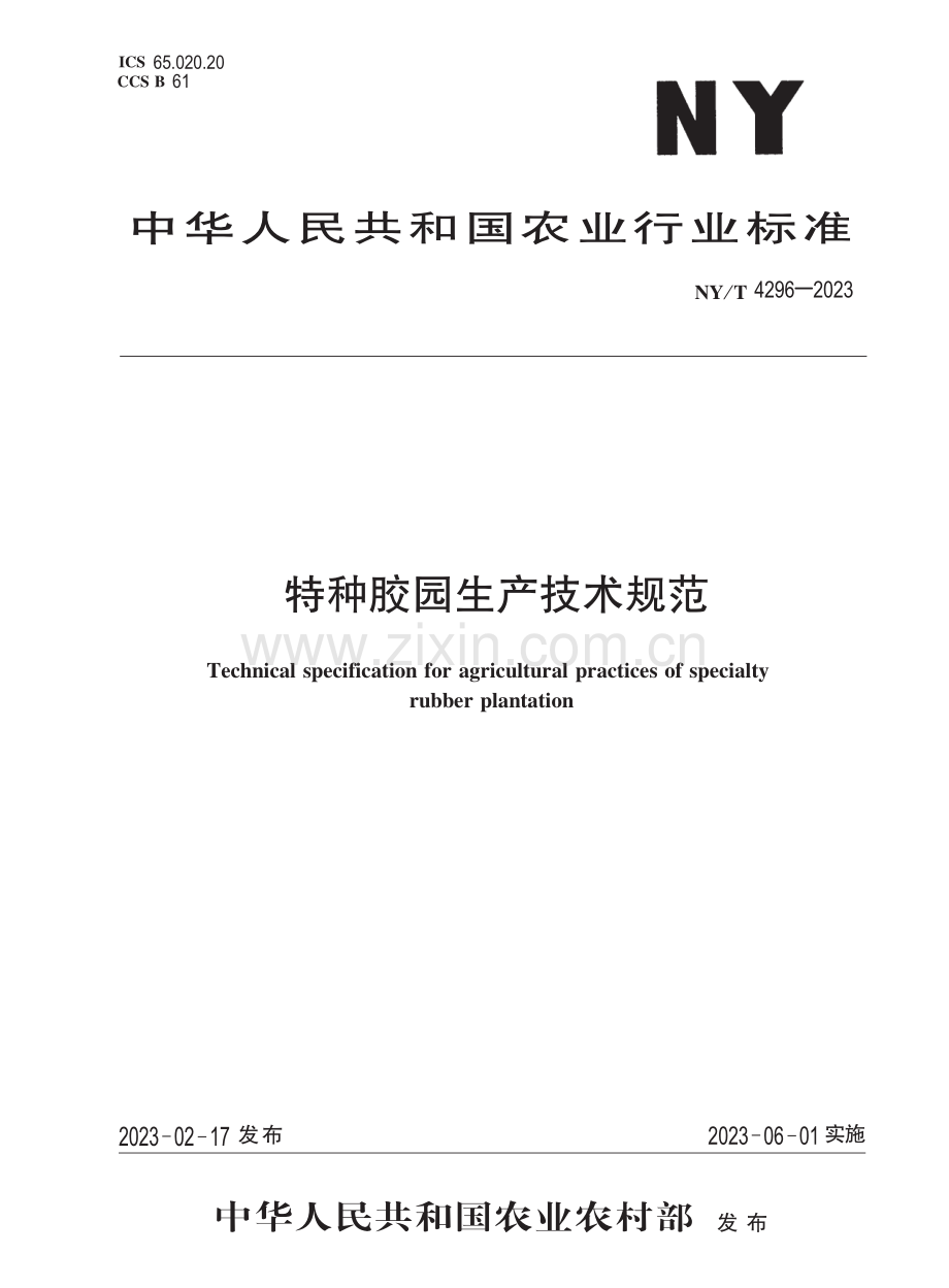 NY∕T 4296-2023 特种胶园生产技术规范.pdf_第1页